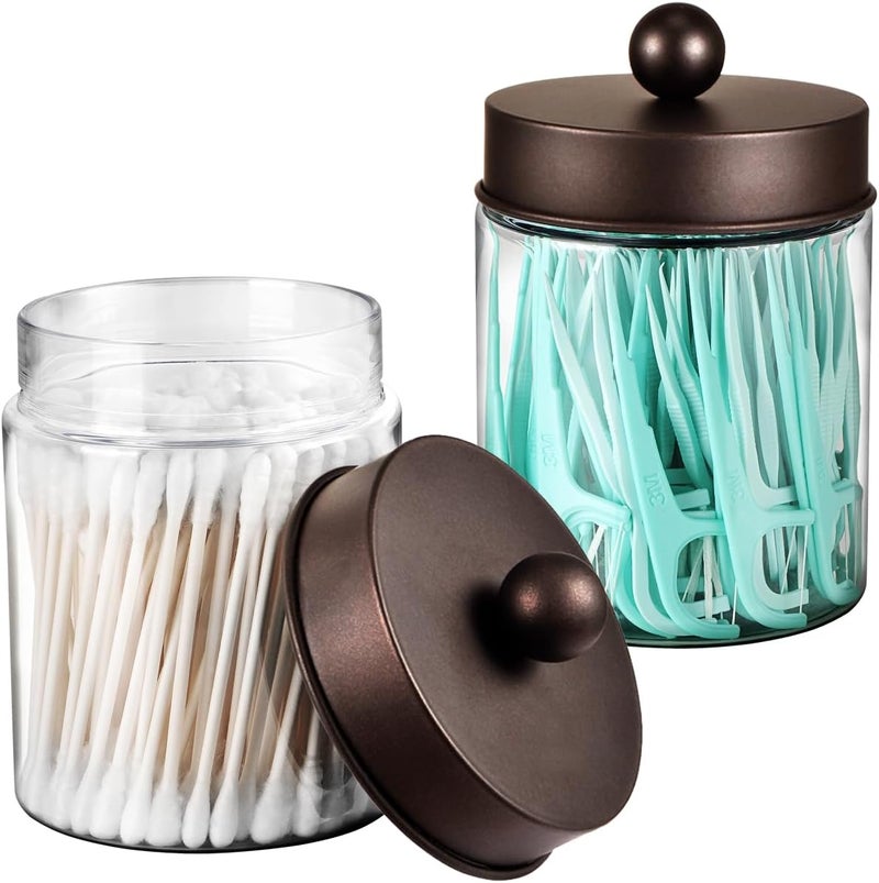Komashr 3PC Farmhouse Decor Qtip Holder Apothecary Jars Bathroom Vanity Storage Organizer -Countertop Canister Container &Cute Stickers for Cotton Swab, Ball,Pad,Floss ,Paper Clips (Bronze,Plastic) - Image 2